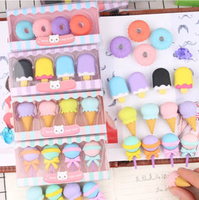 Creative Dessert Series Erasers 4pcs/pack Novelty Cartoon Gift Funny Eraser for Kid Mini Lollipop Ice Cream Rubber Pencil Eraser