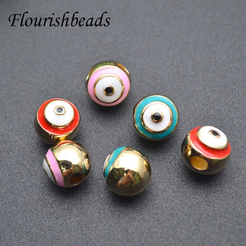New Design Gold Plated Multi Color Enamel 11mm Big Hole Round Eye Shape Loose Beads for DIY Jewelry Findings