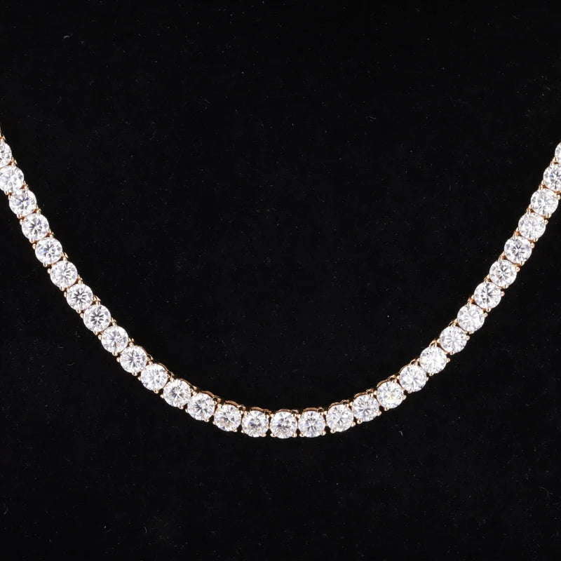 Hip Hop Tennis Chain 18K 14K Solid Gold Round Shape Lab Grown Diamond Tennis Necklace