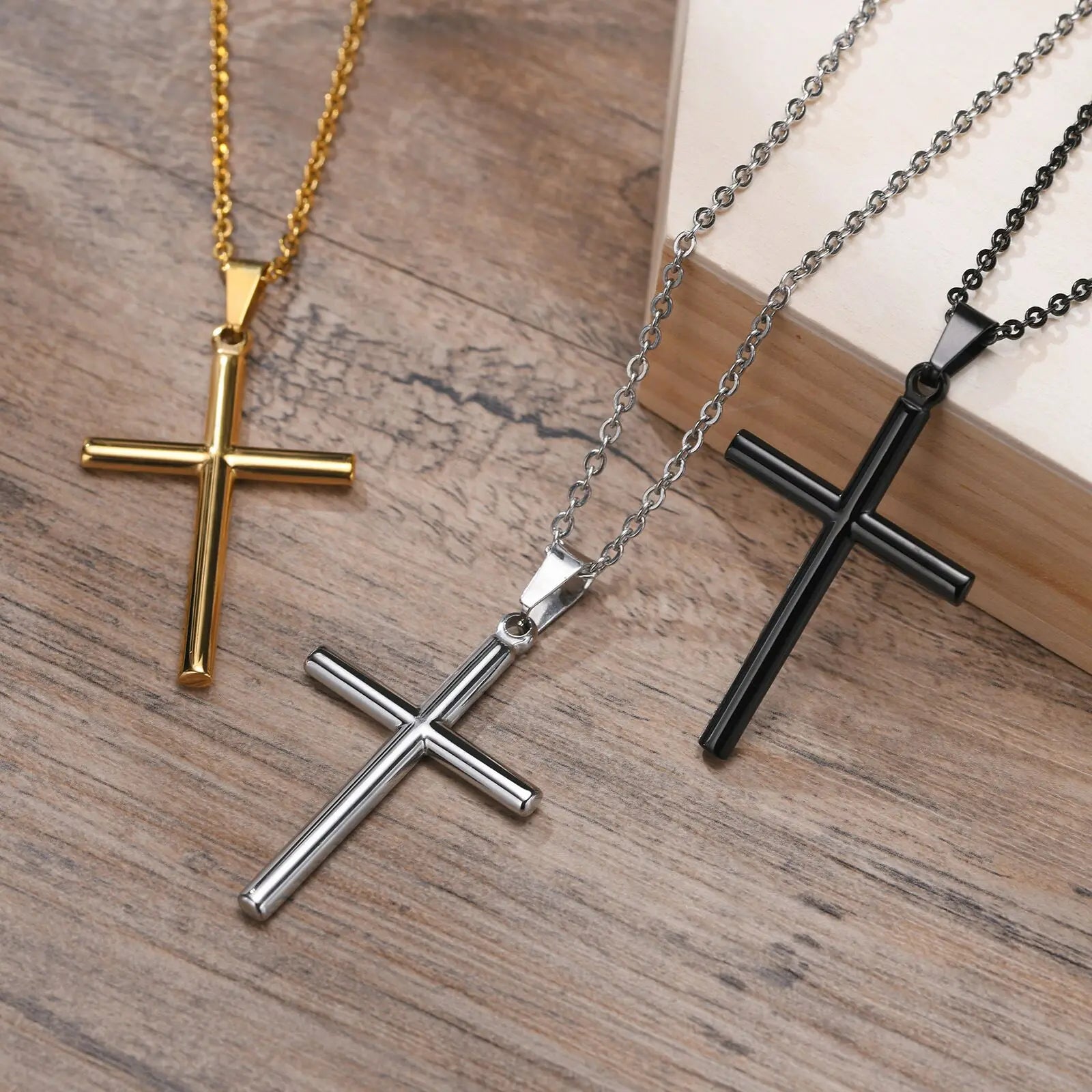 Men's 316L Stainless Steel Silver Blank Plain Charm 18k Gold Religious Jesus Fashion Simple Cross Pendant Necklace Jewelry
