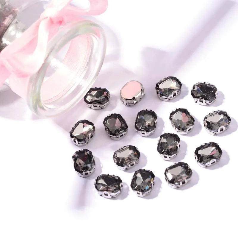 Luxury Rectangular Octagonal Customized Color Custom Size Hand Sewn Glass Rhinestone Collar DIY Sew-on Technique Shinning
