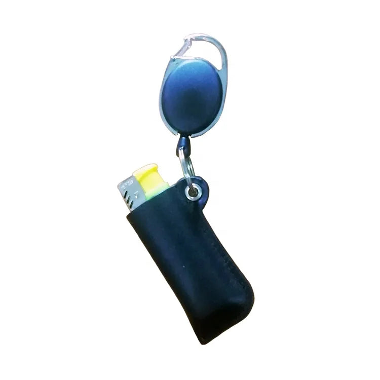 Genuine Leather Lighter Holder Sleeve with Carabiner Pull Reel Novelty Gifts Product