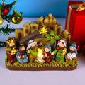 Witt Cartoon Q Version of Christmas Manger Group Castle LED Light Resin Religious Statue Nativity Scene Home Life Decoration