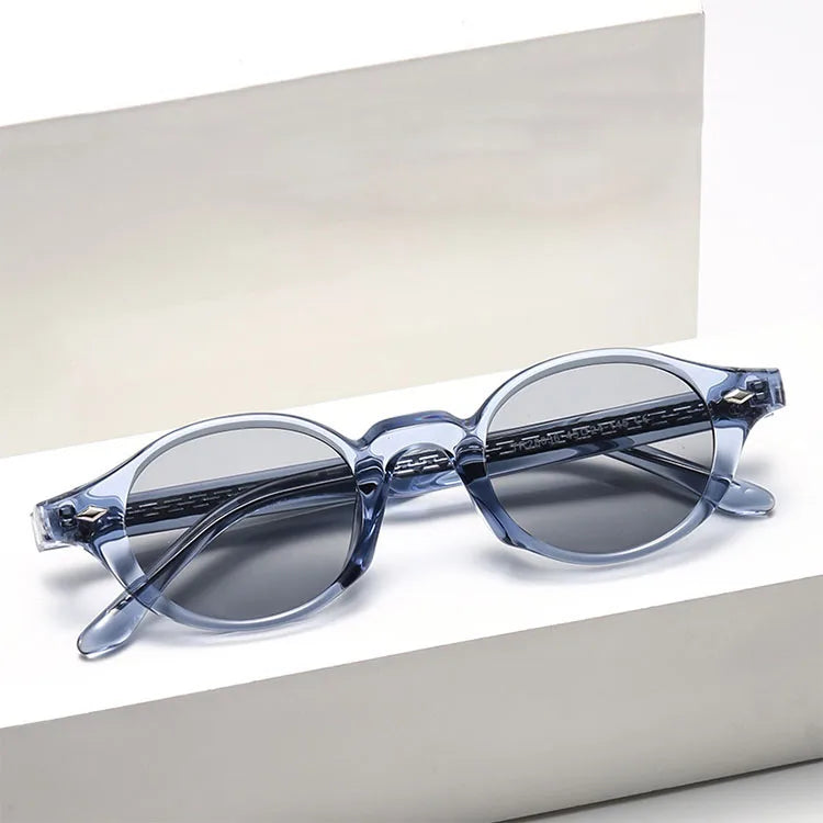 Fashion Small Oval Women Luxury Sunglasses Retro Rivets Men Transparent Blue Shades UV400 Small Oval Sun Glasses