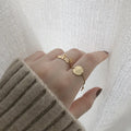 2020 Fashion Stainless Steel Gold Plated Engraving Good Luck Letter K Rose Flower Pull Style Adjustable Chain Rings