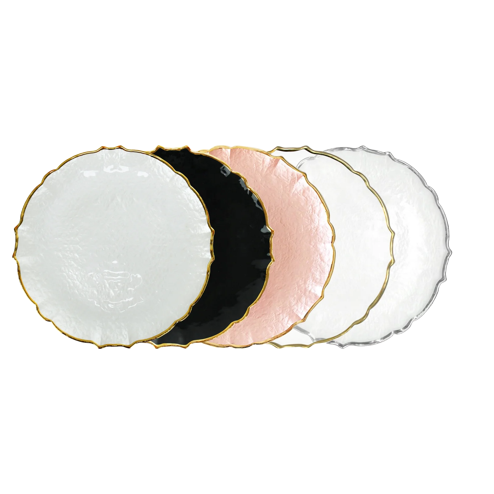Custom Elegant Gold Rim Flower Edge Wedding Luxury Eco-Friendly Glass Color Enamel Charger Plates for Wedding Birthday Parties