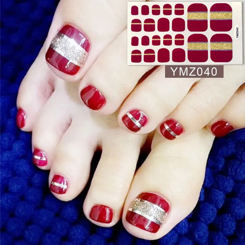 2D Plastic Toe Nail Decal Art Supplies with Mixed Shiny Finish Waterproof & Self-Adhesive BPA Free for Manicure Easy Application