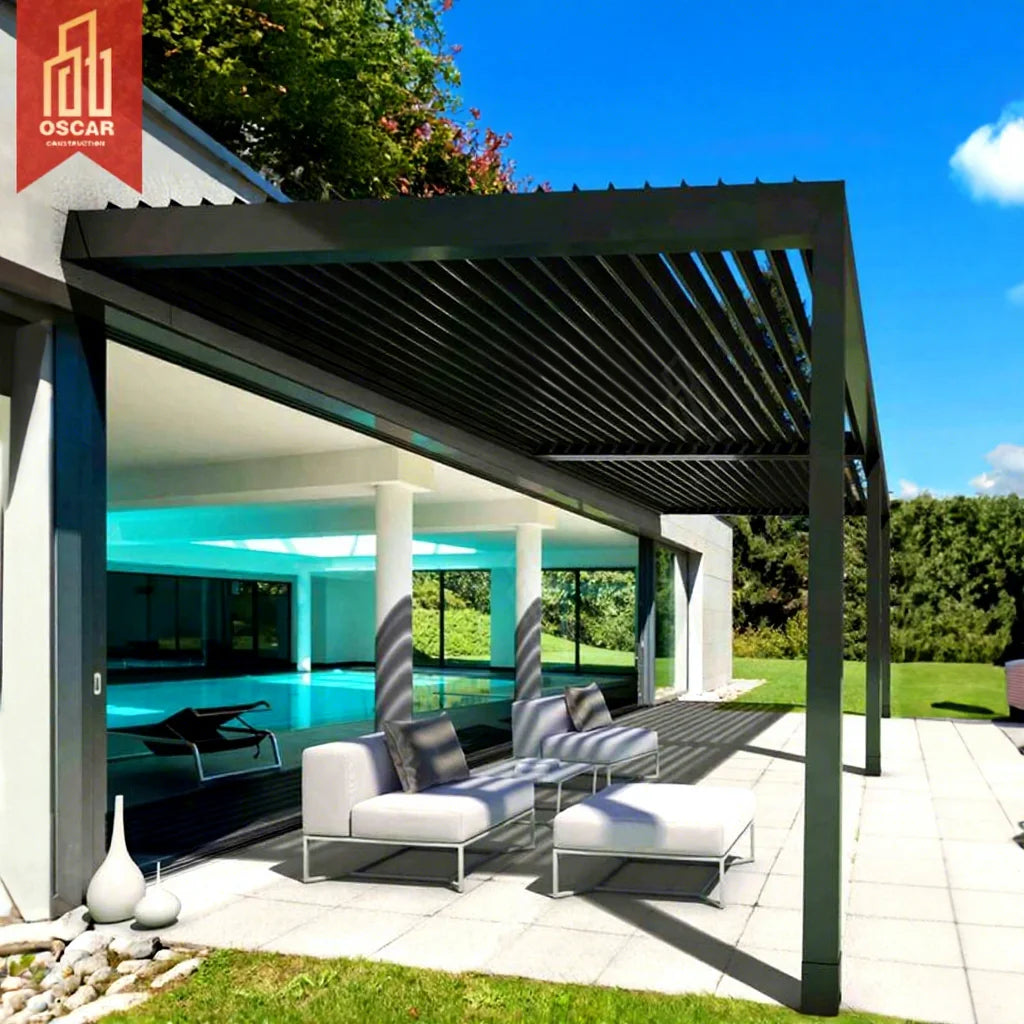 Morden Louvre Roof Pergola Motorized Electric Smart Motorised Out Door Gazebo Outdoor Furniture Sets Aluminum Motorized Pegola