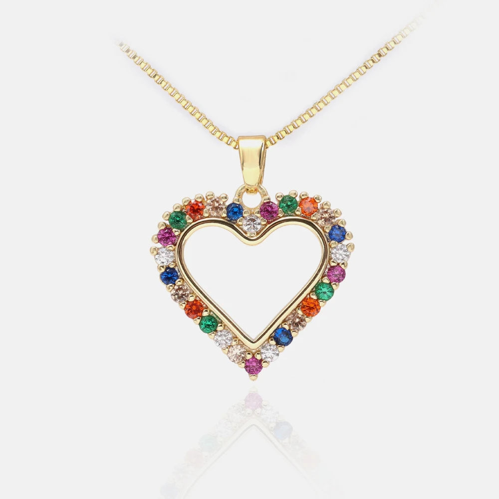 Classic Heart Colorful Zircon Pendant Brass Jewelry 18K Gold Plated Women Necklace Pendant Accessories
