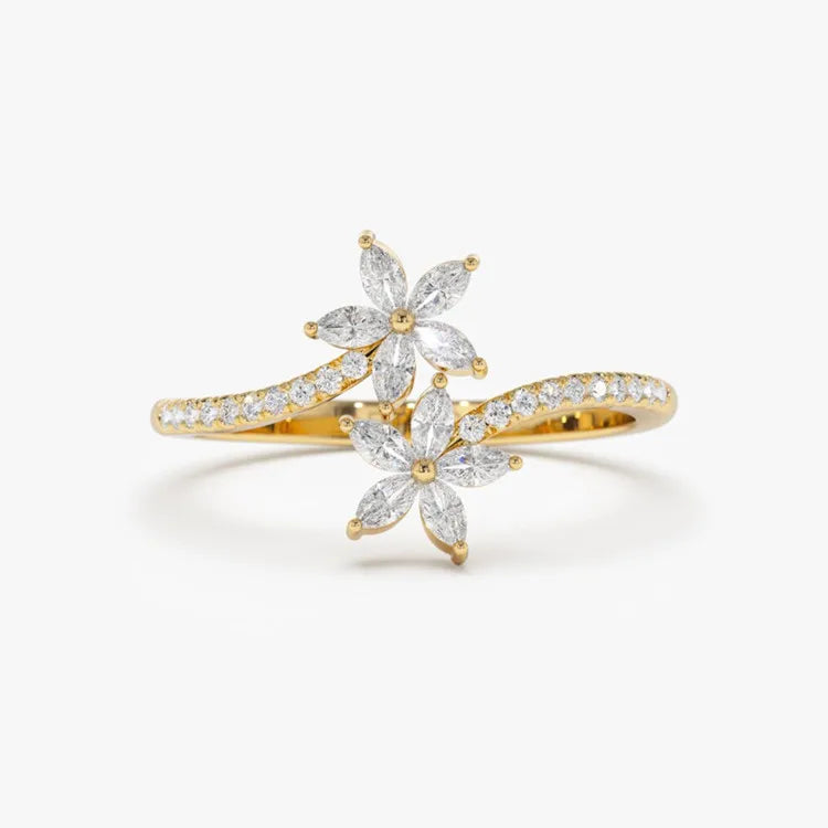 Dainty 14k Gold Plated Minimalist 925 Sterling Silver Open Style Adjustable Cz Diamond Daisy Flower Ring for Women