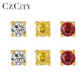 CZCITY Simple Stud Earrings 925 Sterling Silver Wedding Party Jewelry CZ Cubic Zirconia Stud Earrings for Women