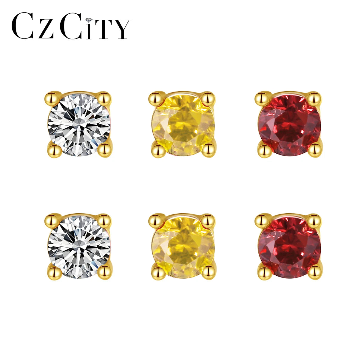 CZCITY Simple Stud Earrings 925 Sterling Silver Wedding Party Jewelry CZ Cubic Zirconia Stud Earrings for Women