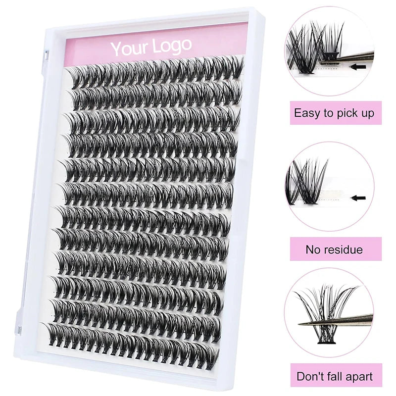 8-16mm Individual Diy Cluster Lash Custom Logo Pre Cut Segmented Eyelash Extension Faux Mink Lash Cluster Kit MegaBDM