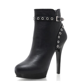 New women's large thick heel black 13 cm high heels large women's short boots combat boots fashion boots