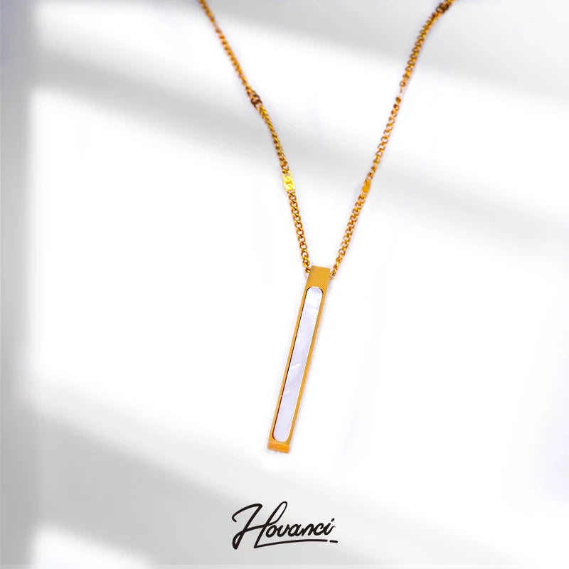 HOVANCI New Exquisite Stainless Steel Shell Bar Necklace 18K Gold Plated Bar Pendant Necklace