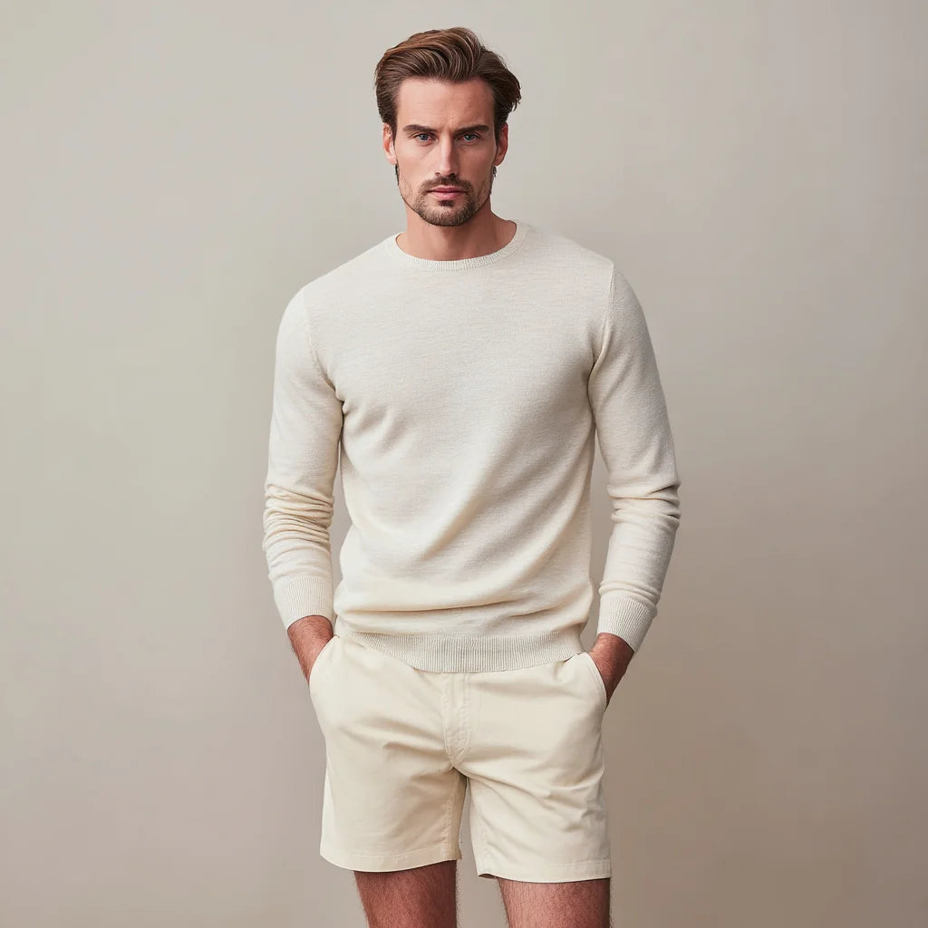 Licheng Men's Lightweight Cotton-Linen Crewneck Sweater Breathable Summer Knitwear