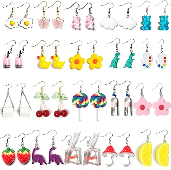 Lovely Personality Earrings Jelly Candy Color Milk Tea Bear Drop Earrings Butterfly Resin Earrings