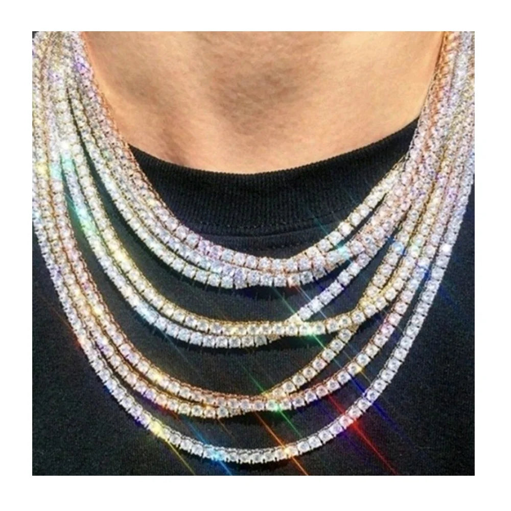 New Hot Selling Cheap Hip Hop 4mm Gold Plated Diamond Iced Out Tennis Chain Necklace Jewelry