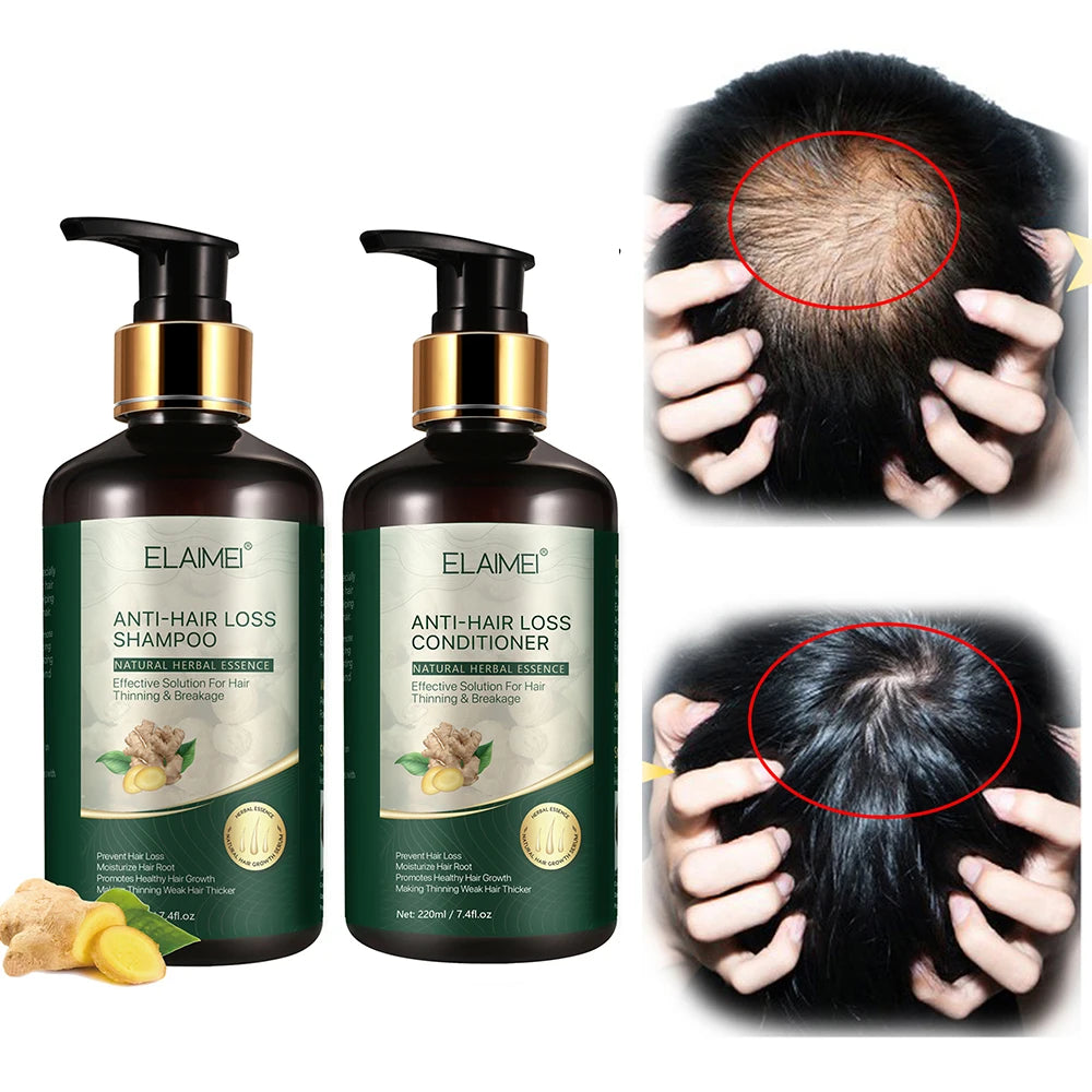 ELAIMEI Natural Herbal Moisturizing Ginger Shampoo and Conditioner for Black Hair Growth