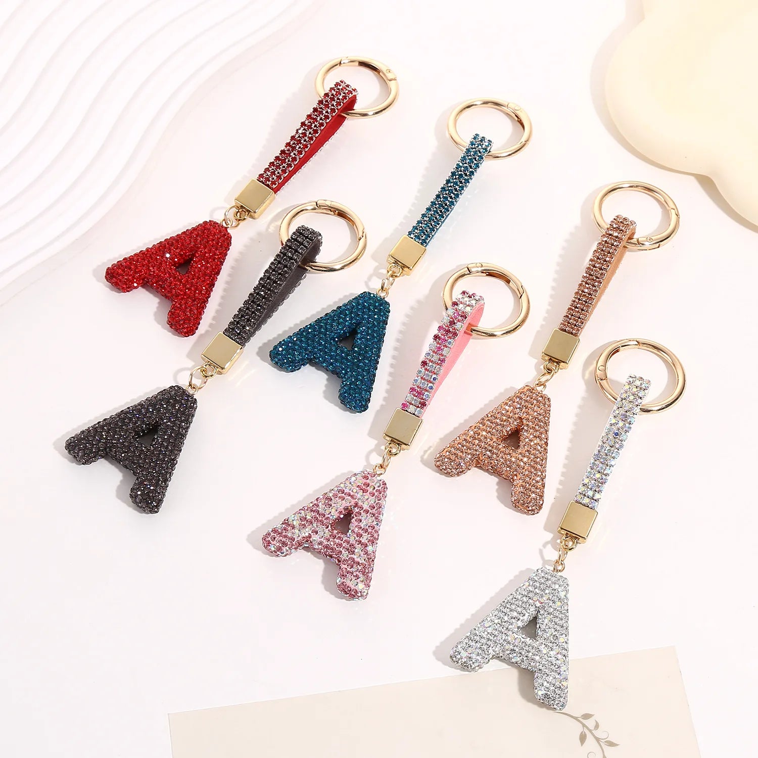 Luxury Colorful Crystal DIY Keychain Small Portable Car KeyropeLetter a Full Diamond Keychain