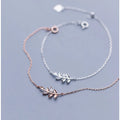 Zircon Tree Branch Leaf Shape Adjustable Rose Gold Plated Chain 925 Sterling Silver Charm Bracelets Fashion Jewelry for Women