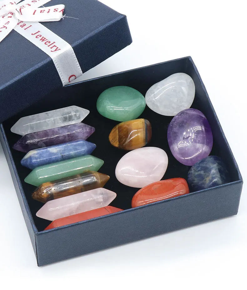 7 Chakra Decorative Quartz Reiki Points Natural Carved Tumbled Gemstones for Energy Balancing Meditation Healing Crystal Therapy