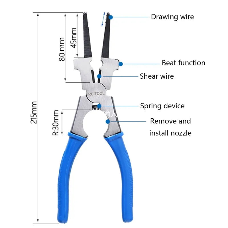 2022 New Multipurpose MIG Welding Pliers Flat Mouth Pincers Steel Wire Cut Spring Loaded OEM Customizable