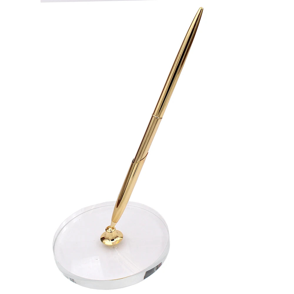 Exquisite Gold Plating Metal Ball-point Pens Tables for Bank Desktop Pen Holder Glass Base Bank Counter Pen