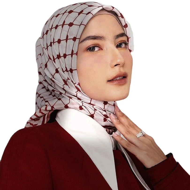 CCY 2024 Summer Chiffon Printed Palestine Head Scarf Keffiyeh Islamic Women Shemagh Arab Square Hijab 115cm