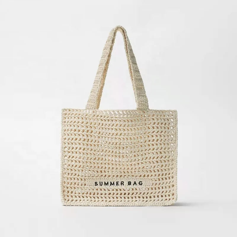 Polyester Weave Casual Simple Crochet One Shoulder Handmade Women Shoulder Bag Beach Summer Bag