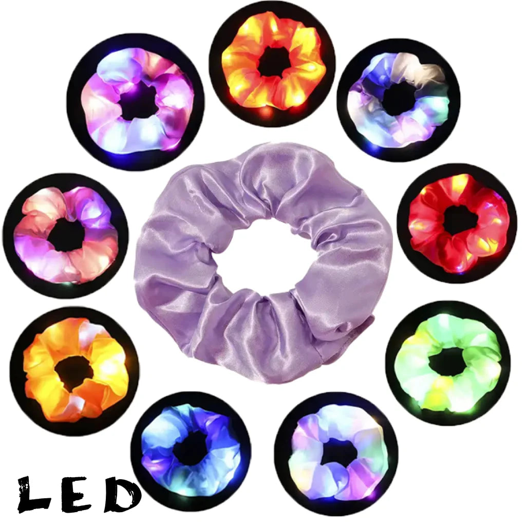 CHENGHE Wholesale Fashionable Silk Light up Scrunchies Party Large Elastic Hair Band Flash LED Hair Scrunchies for Girls