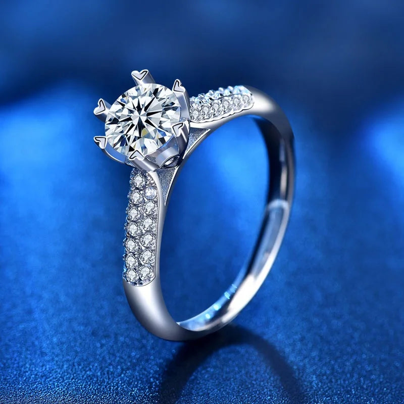 XJZ014 Real Pass Diamond Test 1.0 Carat D/E Moissanite Wedding Ring 925 Sterling Silver with Excellent Cut Certified Jewelry