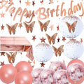 Rose Gold Happy  Birthday Banner Paper Lanterns Butterfly Star Garland Table Cover Balloons Birthday Decorations Supplies  X1099