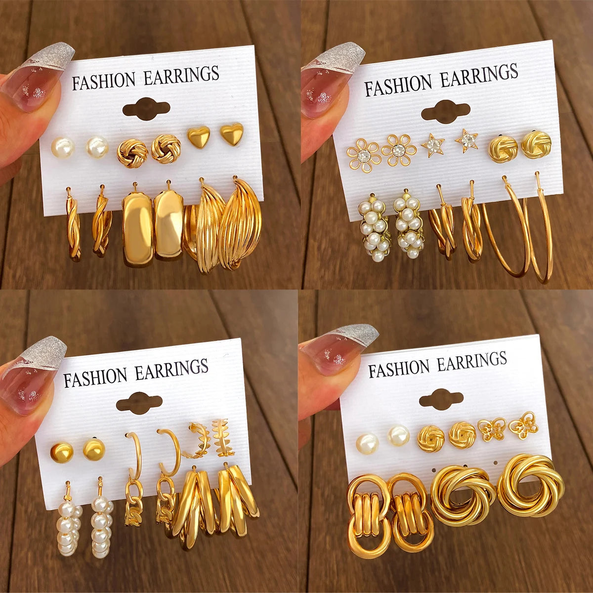 Fashion Trendy Vintage Pearl Earrings Metal Gold Color Dangle Earrings Geometric Heart Butterfly Hoop Earrings Set Jewelry
