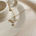 Fashion Planet Star White Shell Necklace 18K Gold Jewelry Stainless Steel Women Diamond Necklace