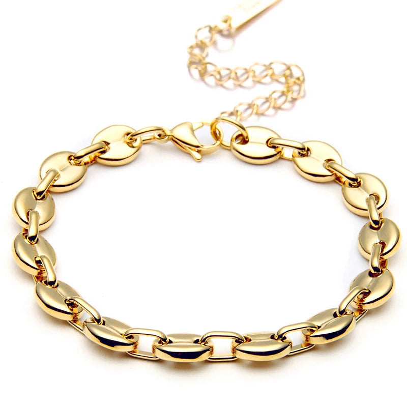 Nabest Stainless Steel Pig Nose Bead Chain Bracelets Jewelry 18k Gold Plated Punk Minimalist Bracelet Women