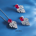 Luxury 925 Sterling Silver Goldfish Shape Red Bridal Jewelry Set 5A Zircon Earring Necklace Set