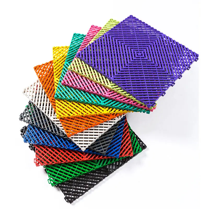 Modern 400X400X18mm PVC/PP Floating Garage Floor Tile for Car Wash Room Non-Toxic Vinyl Flooring with Drainage Holes for Villas