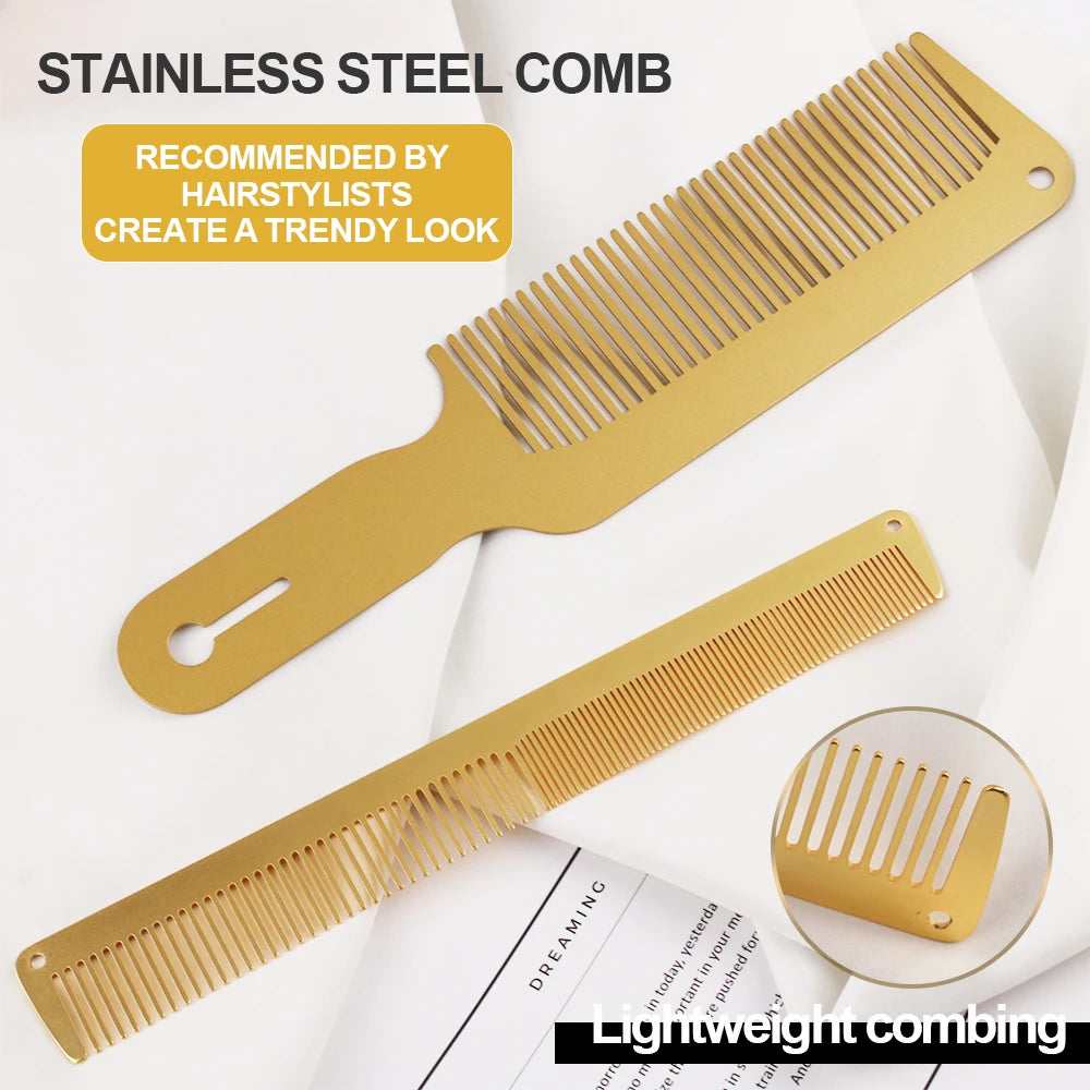 Gold Color Metal Cutting Comb Hair Hairdressing Trim Hair Hairdressing High Strength Stainless Steel Comb for Barbers
