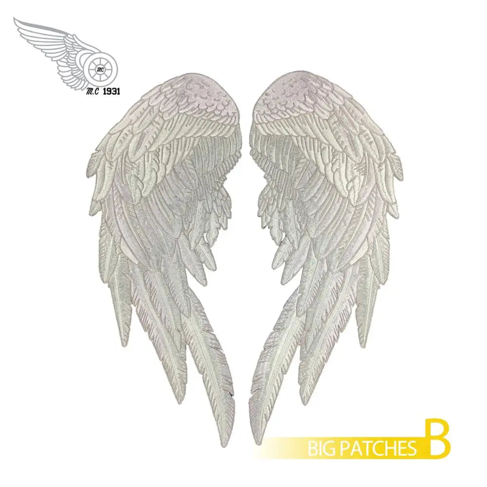 Motorcycle Biker Jacket Back Patch Silver Angels Wings Embroidered Patches Sets Iron on