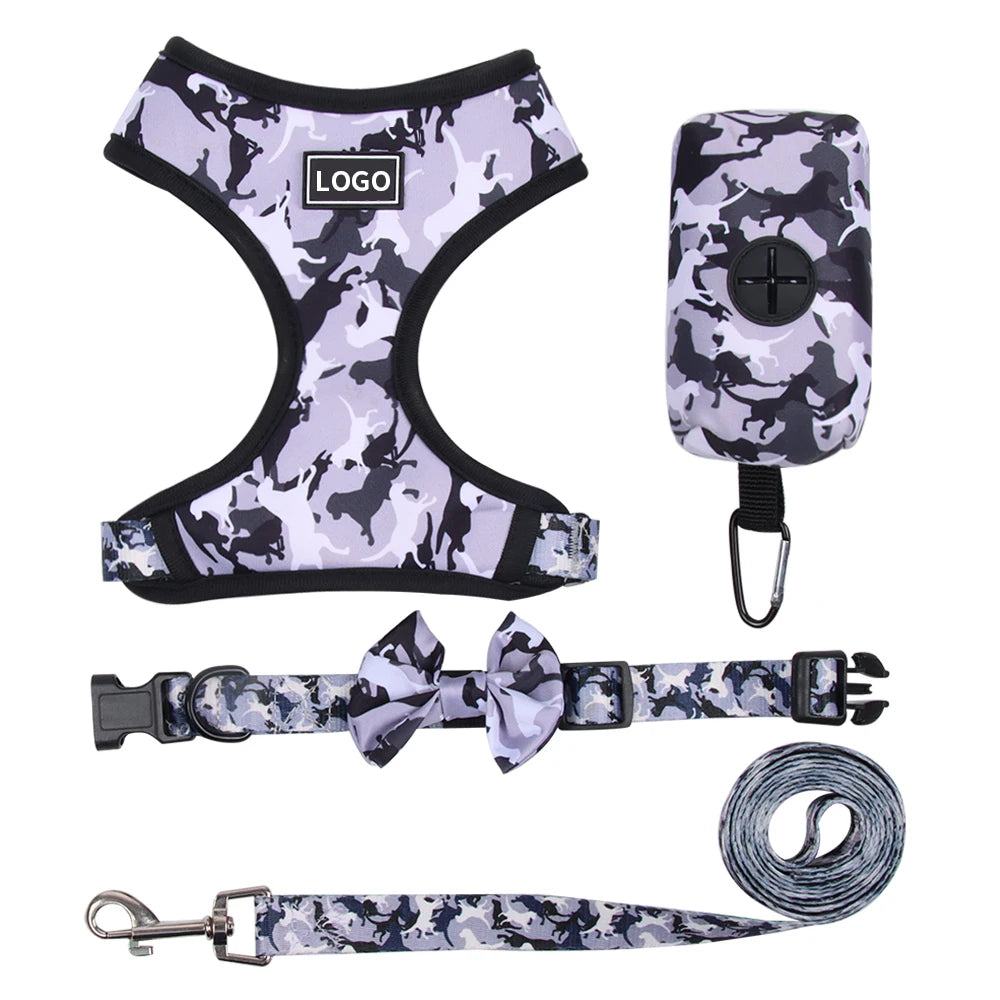 Walking Training Pet Harness with Matching Collar Leash  Adjustable Camouflage Pattern Dog Harness Collection