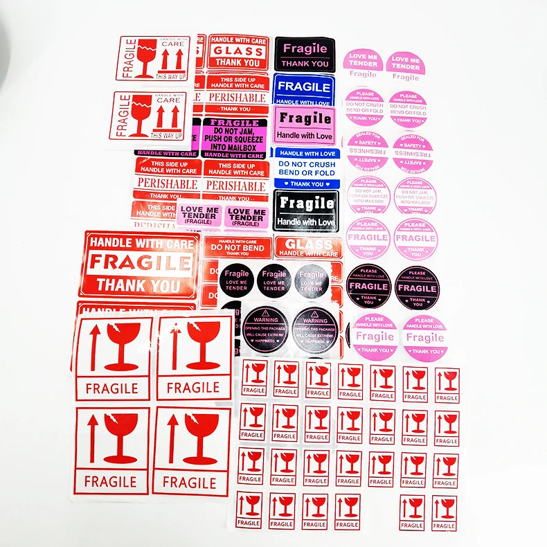 Wholesale Custom Fragile Shipping Warning Stickers Promotion Exhibition Grocery Waterproof Adhesive Vinyl Packaging Labels