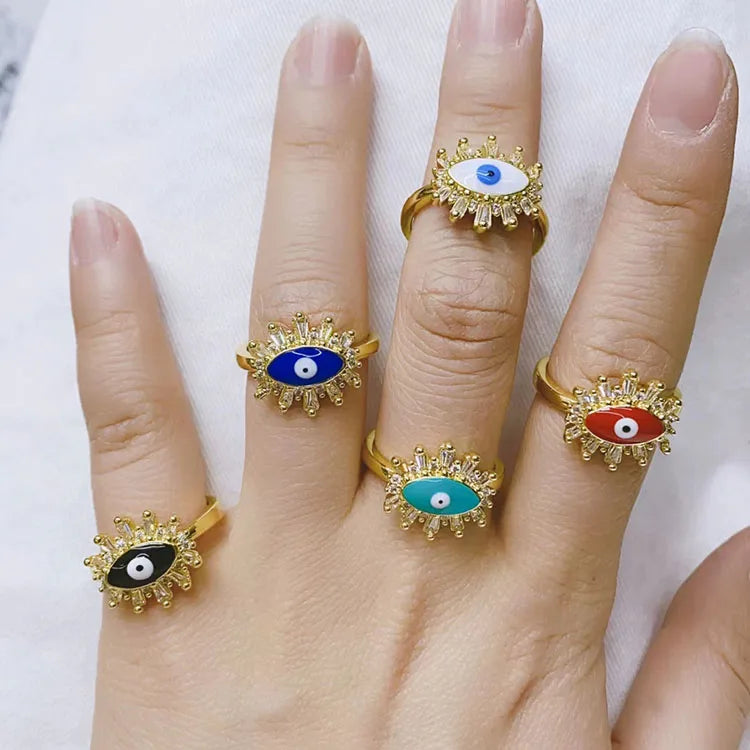 RM1266 New Colorful Enamel Rainbow Evil Eyes Thick Band Positivity RingsPositive Energy Ring for Ladies
