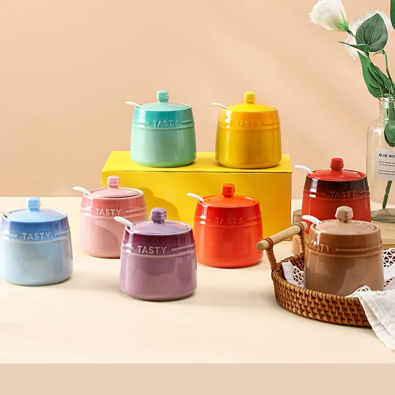 Kitchen Canisters Ceramic Food Storage Jar Colorful Porcelain Seasoning Jar Spice Jar Custom Logo