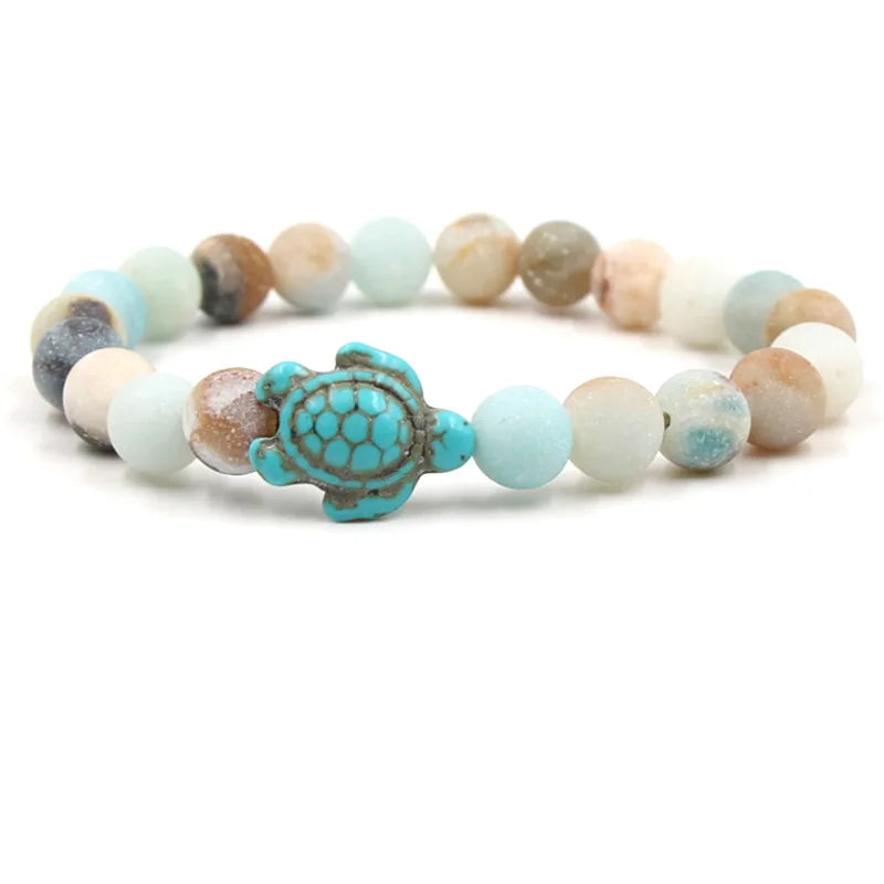 Turtle Beads Chain 8MM Stone Bracelet for Women Men Handmade Natural Stone Elastic Stretch Bracelet Friendship Couple Bracelets