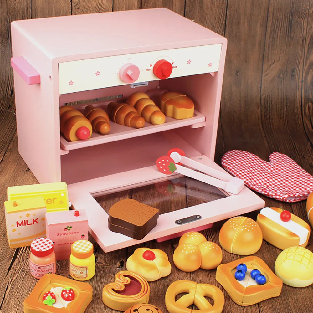 Early Educational Development Toys Kids Play Wooden Kitchen Play Pretend Cooking Oven Baking Toy