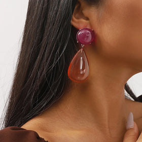 2024 Fashion Jewelry Vintage Retro Geometric Water Droplet Shaped Resin Earrings Big Water Drop Resin clear Dangle Earrings