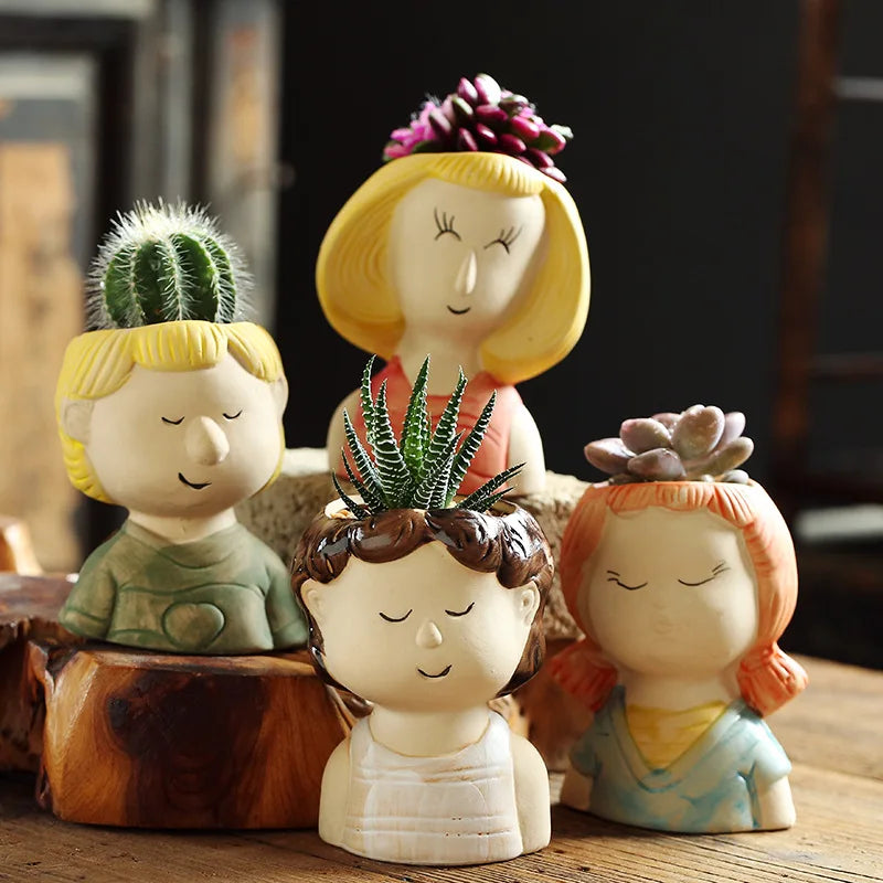 Modern Cartoon Ceramic Succulent Flowerpot Cute Little Man Shape Modeling for Tabletop Vase