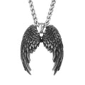 MECYLIFE Vintage Guardian Angel Wing Pendant Necklace Stainless Steel Retro Necklace for Men