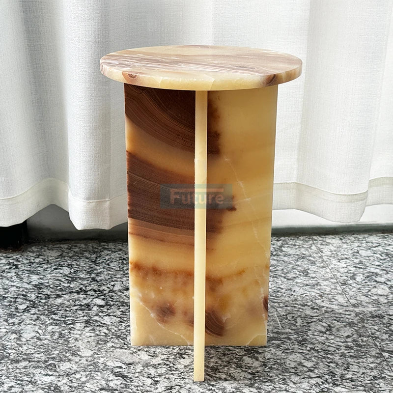 Multi-style 100% Natural Luxury Stone Modern Center Orange Gold Design Marble Onyx Coffee Side Table